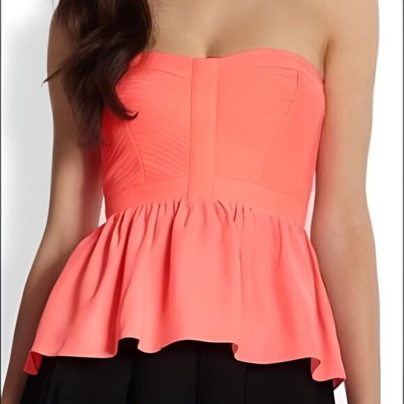 Parker coral silk bustier peplum top S - Picture 1 of 10